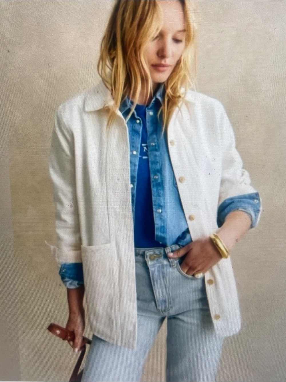 Sezane Will Organic Cotton Jacket Ecru - XXS